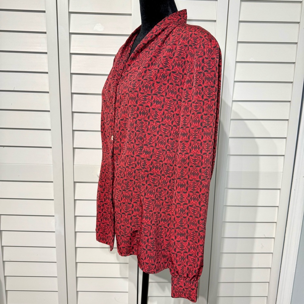 Vintage 90s Worthington Red Black Abstract Button‎ Blouse - Picture 3 of 7